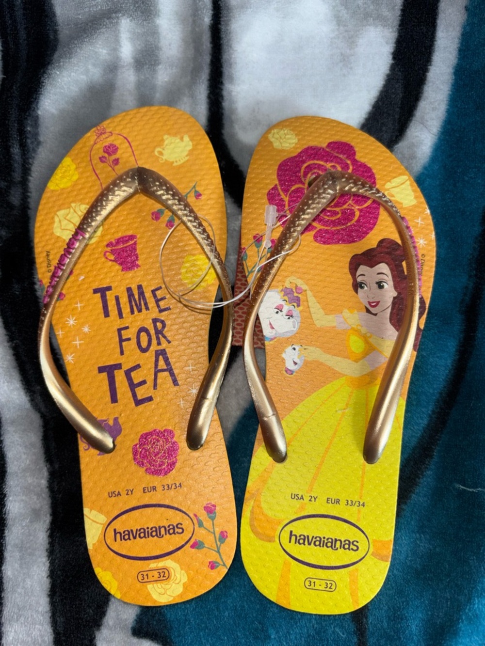 Havaianas Lemon Yellow Flip Flops with Gold Straps and Pink Accents